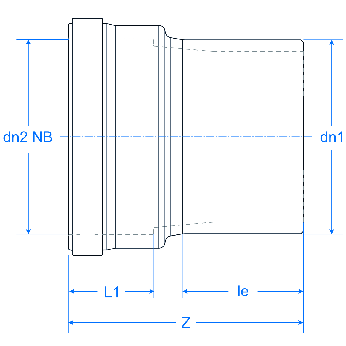 Transition Piece SDR17 PE PVC UKG Ill